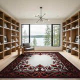 Ornate Red Leaf Vine Border Area Rug