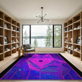 Neon Cyber Wolf Purple Area Rug