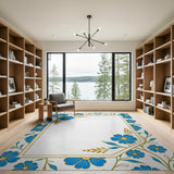 Blue Floral Gold Border Area Rug