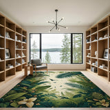 Lush Jungle Canopy Area Rug with Birds Blooms