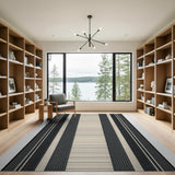 Bold Black Cream Striped Woven Runner Rug