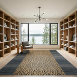 Leopard Print Beige Area Rug with Grey Borders