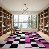 Bold Pink Black White Geometric Area Rug