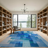 Blue and Teal Layered Blue Teal Geometric Area Rug