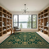 Emerald Green Gold Filigree Persian Rug
