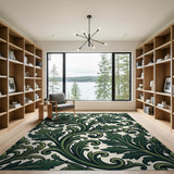 Green Ornate Green Acanthus Leaf Area Rug