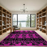 Vibrant Pink Black Lantern Silhouette Area Rug