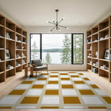 Distressed Brown Tan Checkerboard Rug