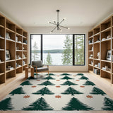 Evergreen Fir Tree Snowflake Pattern Area Rug