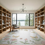 Floral Vintage Whimsical Pink Floral Butterfly Area Rug