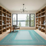 Teal Zigzag Border Geometric Area Rug