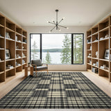 Distressed Black White Plaid Distressed Vintage Area Rug