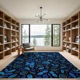 Blue Swirling Leaves Swirls Area Rug
