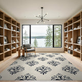 Ornate Black Damask Pattern Area Rug