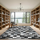 Black and White Distressed Checkered Black White Area Rug
