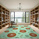 Whimsical Mint Orange Slice Snowflake Area Rug