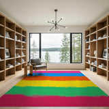 Vibrant Rainbow Stripe Geometric Modern Area Rug