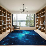 Blue and Teal Cosmic Nebula Blue Teal Area Rug