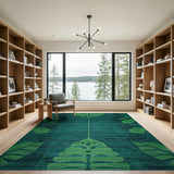 Teal Green Geometric Leaf Area Rug