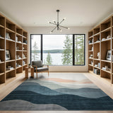 Abstract Layered Mountains Blue Teal Area Rug