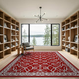 Red Red Persian Area Rug with Intricate White Patterns