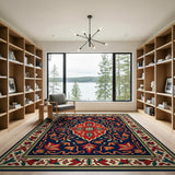 Multi-color and Patterns Navy Persian Floral Medallion Area Rug