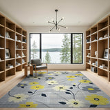 Grey Woven Area Rug with Yellow Daisies