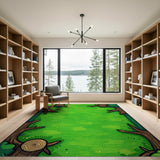 Cartoon Forest Glade Green Kids Area Rug