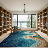 Coastal Blue Teal Wave Ripple Area Rug