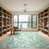 Mint Green Leaf Silhouette Area Rug