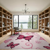 Whimsical Pink Butterfly Swirl Area Rug