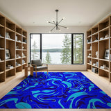 Swirling Blue Marble Abstract Area Rug