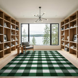 Rustic Farmhouse Green Black Buffalo Check Area Rug