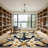 Navy Anchor Gold Star Coastal Area Rug