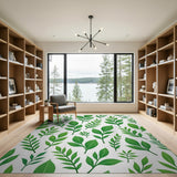 Green Vibrant Green Leaves Pattern Area Rug