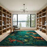 ODIKA Washable Dinosaur Jungle Kids Rug - Low Pile Non-Slip Playroom Area Rug