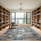 Teal Blue Geometric Patchwork Area Rug