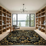 Black Gold Baroque Ornate Area Rug