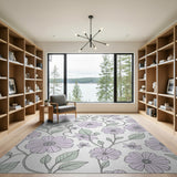 Floral Vintage Purple Floral Line Art Area Rug