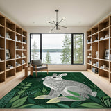 Cute Grey Bunny in Lush Green Forest Rug