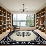 Ornate Black Medallion Cream Area Rug