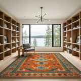 Southwestern Vibrant Orange Teal Southwestern Geometric Rug