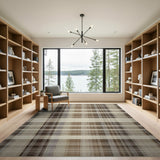 Rustic Brown Tan Plaid Woven Rug