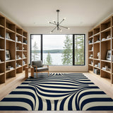Wavy Optical Illusion Black White Area Rug