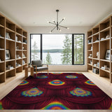 Vibrant Rainbow Starburst Red Area Rug