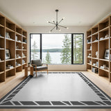 Modern Grey Diagonal Stripe Border Rug