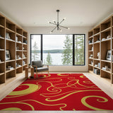 ODIKA Washable Red and Gold Scroll Area Rug - Low Pile Non-Slip Rug for Living Room, Pet & Kid Friendly