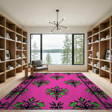 Hot Pink Green Floral Damask Area Rug