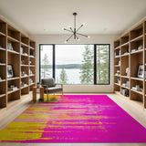 Vibrant Pink Yellow Streak Abstract Area Rug