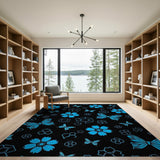 Blue Cherry Blossom Butterfly Geometric Area Rug
